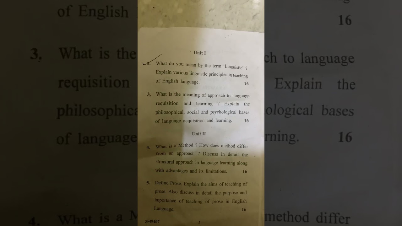 B.ed previous year question paper 2022 pedagogy of English