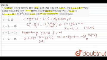 A ray of light coming from the point `(1, 2)` is reflected at a point `A` on the line `x+y+1=0`