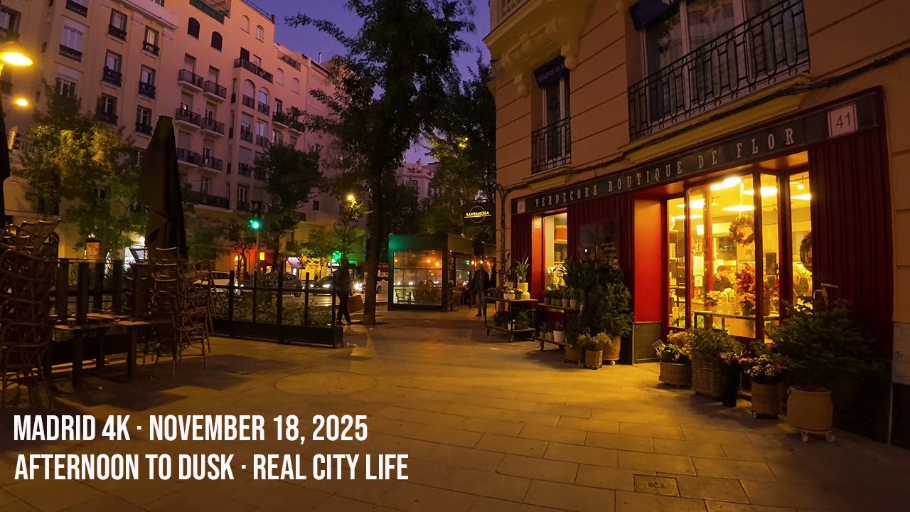 Madrid 4K Walk · Afternoon to Dusk · November 18, 2025 · Real City Life