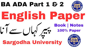 BA ADA Part 1 & 2 English Paper Book Notes 100% Sargodha University - UOS ADP English Paper ADA BA