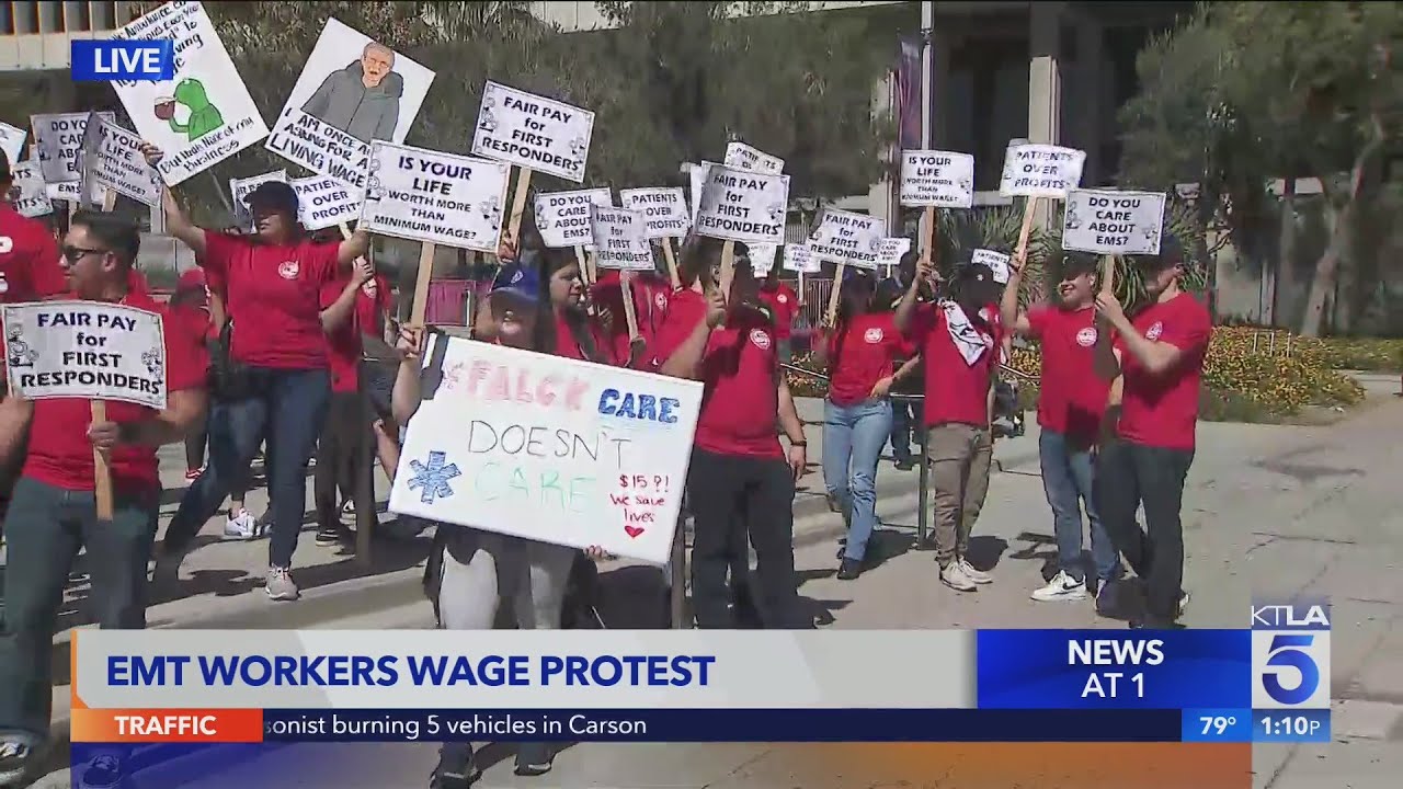 EMT workers wage protest in downtown L.A. - YouTube