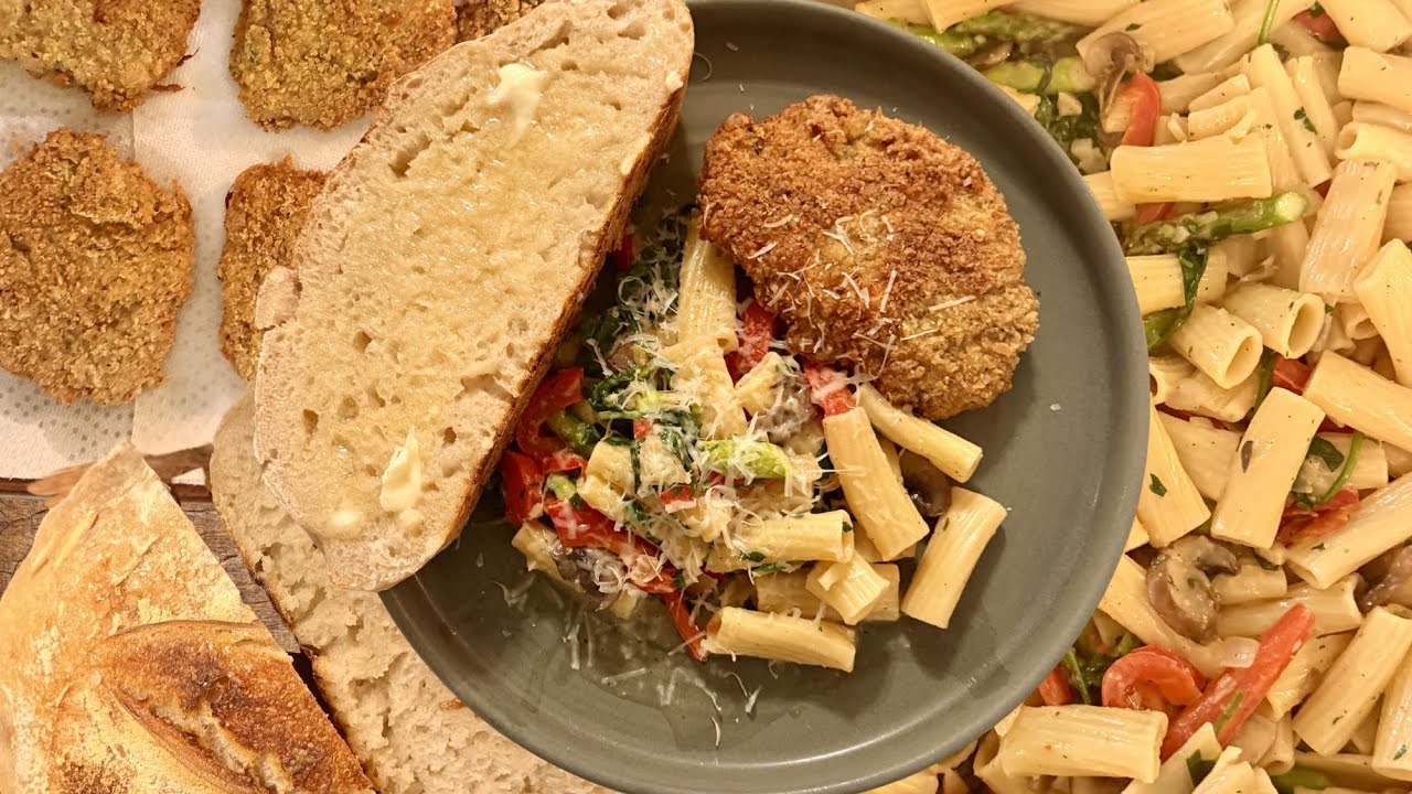 Crispy Italian Fried Pork Chops with Garden Rigatoni Pasta & Fresh Sourdough Bread Recipe