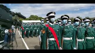 Officiating at ZNS officer cadets commissioning parade at the ZNS Kafue Military Training School.