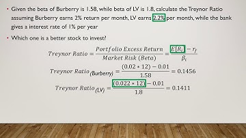 Treynor Ratio Part 2 - Practice Question (Calculated from Return, Beta and Risk-Free Rate)