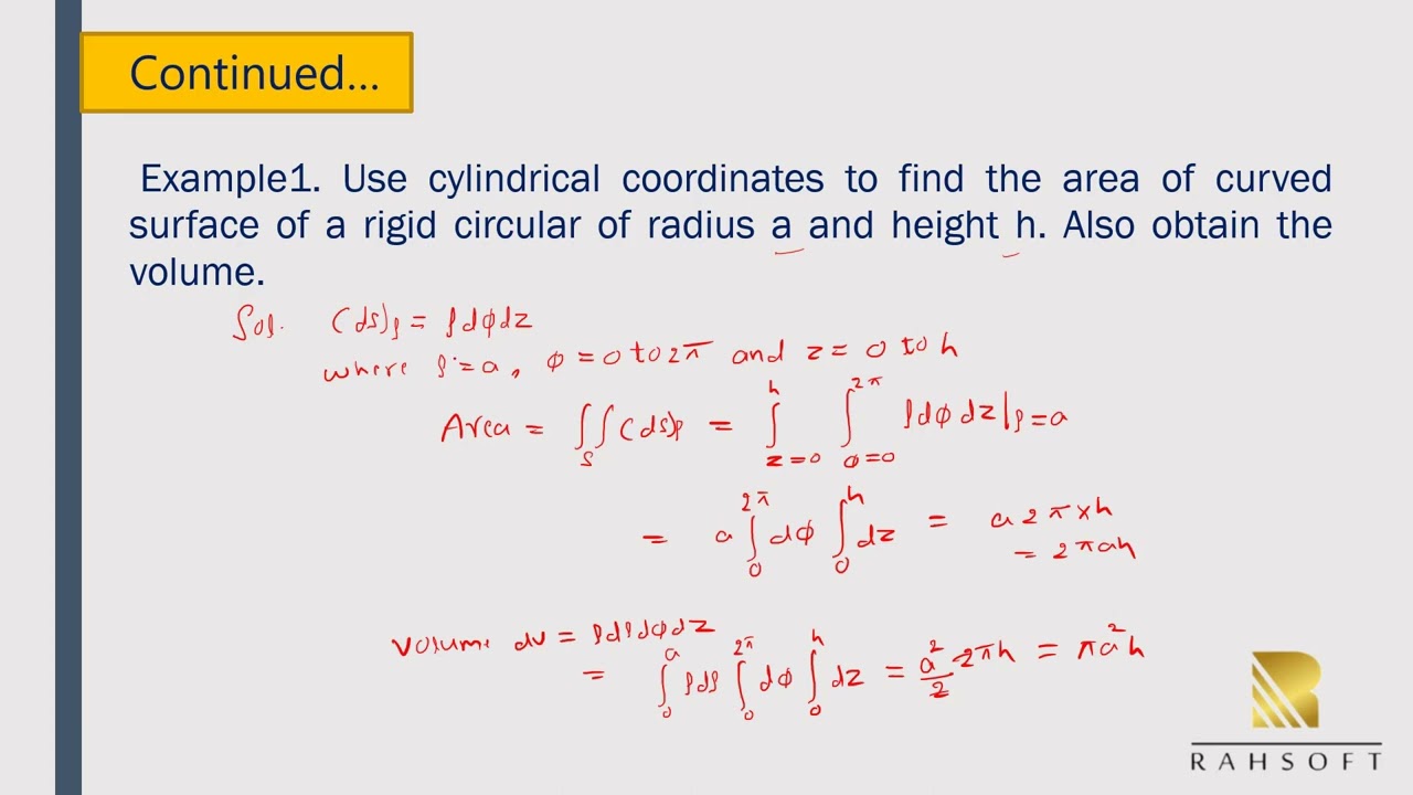 Electromagnetics : Solved problem on differential length, volume and area RAHAE101.3.7.1.4