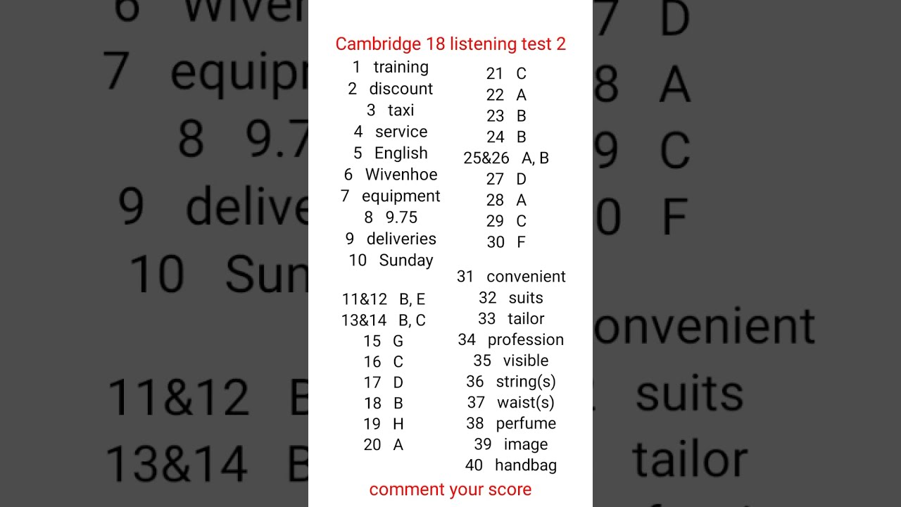 Cambridge 18 Listening Test 2 Answer