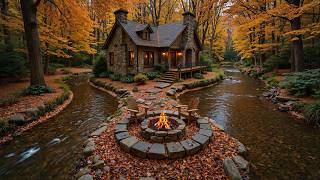 Gentle Piano Music Cozy Autumn Forest Cabin Riverside🍂 Soft Campfire & Birdsongs for Peaceful Nights screenshot 3