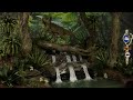 Jurassic dilophosaurus waterfall diorama  realistic jungle waterfall scenery