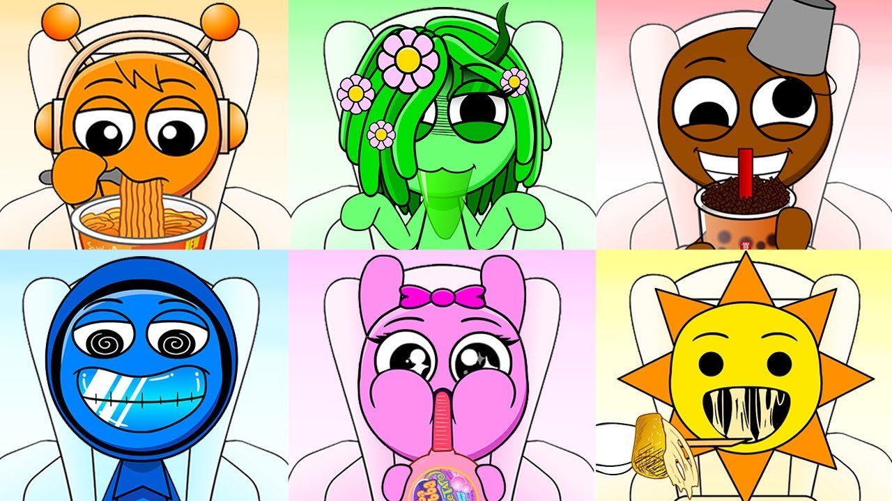 Sprunki Emoji Color Mukbang Full Version | Fire Noodle &  Fried Chicken & Gummy | ASMR l MOMOSTUDIO