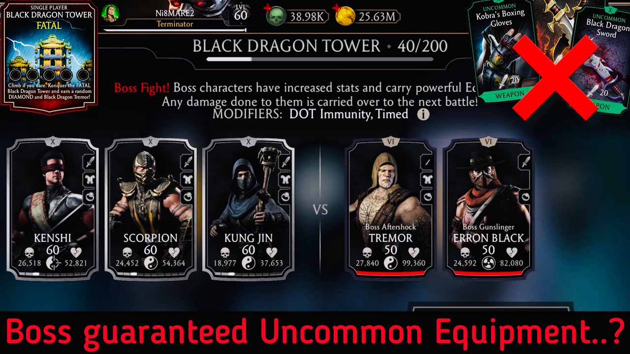 Black Dragon Fatal Tower Bosses Battle 20,40 Fights + Reward | MK Mobile 2021