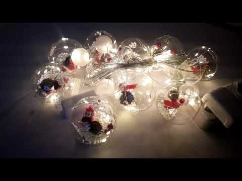 Новорічна гірлянда-штора з прозорими кулями та Дідом Морозом | 200 LED, 10 куль, видео 1