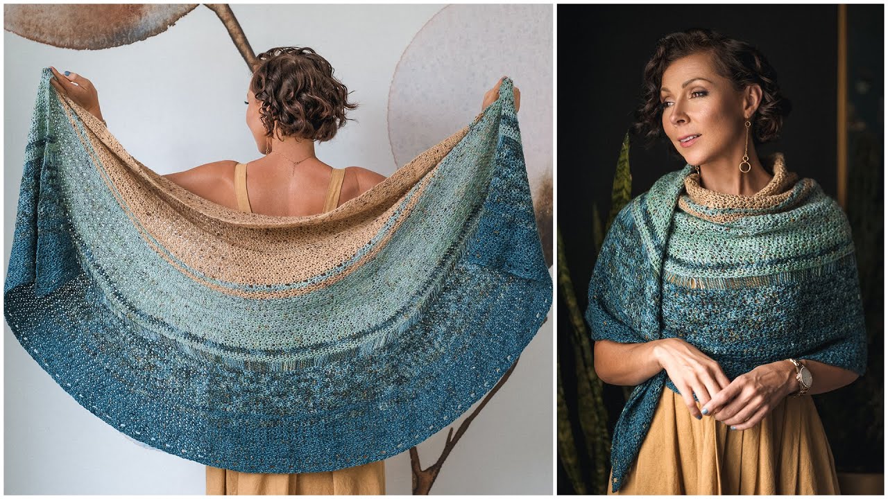 Простые пошаговые инструкции: вяжем крючком круговую фрактальную шаль — красивую шаль в форме пол...