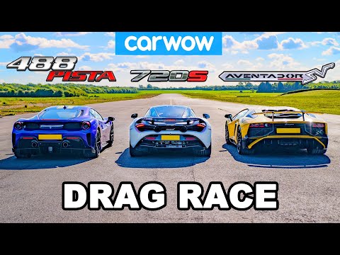 Ferrari 488 Pista vs McLaren 720S vs Lamborghini Aventador SV: DRAG RACE!