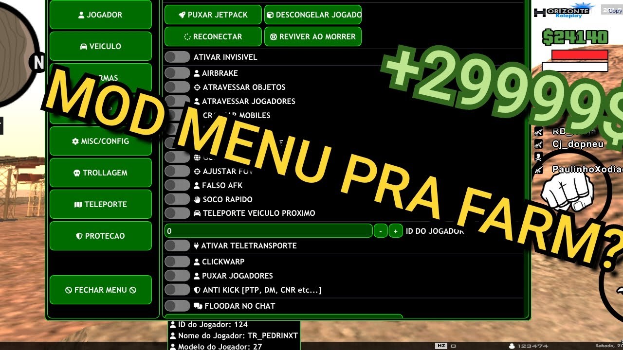 NOVO MOD MENU PRO HORIZONTE RP!! 100% FUNCIONAL SEM KICK/BAN.🔥🔥 - YouTube