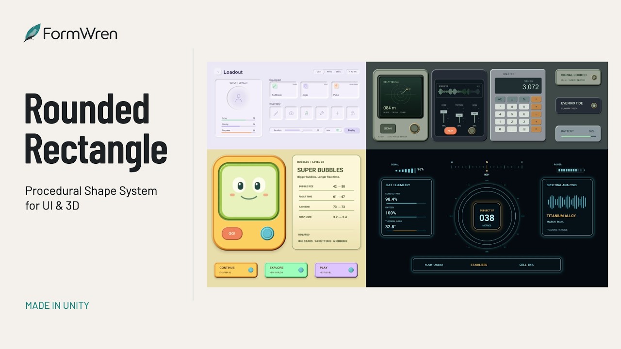 Rounded Rectangle trailer showing the procedural Unity shape system in use