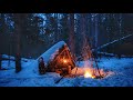 Bushcraft Trip - Solo Winter Overnighter, Primitive Shelter, Wind Snow, Survival, Extreme Cold