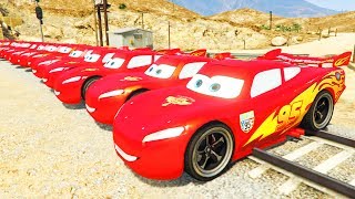 20 Lightning McQueen cars in Trouble with Train - Car Crash Cartoon with Superhero Spiderman