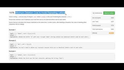 1578. Minimum Deletion Cost to Avoid Repeating Letters | LeetCode | Weekly Contest 205 | Greedy