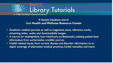 A sample database search in the Gale Health and Wellness Resource Center (a BMCC Library tutorial)