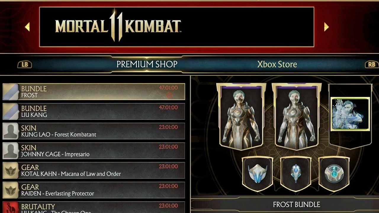 MK11 Premium Shop 8/5/22 gear, etc. (Frost KL Skin Firegod Liu Kang) 5th Aug 2022 - Mortal Kombat 11