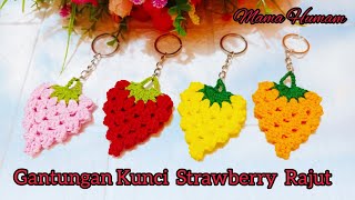 How to Make Knitted Strawberry Keychain with Granny Square Motif || Strawberry Crochet Keychain