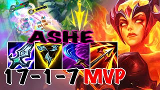 WILD RIFT ASHE ADC GAMEPLAY | 17 -1 -7 MVP | ASHE BUILD RUNES