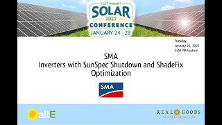 SMA: Inverters with SunSpec Shutdown and ShadeFix Optimization - Tuesday 1/25/22