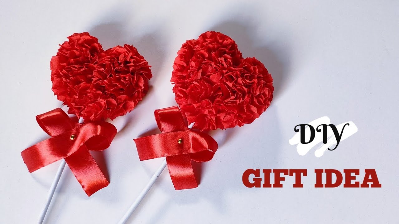 Crepe paper puffy Heart Gift idea || How to make crepe paper puffy Heart for Decorations | DIY Craft