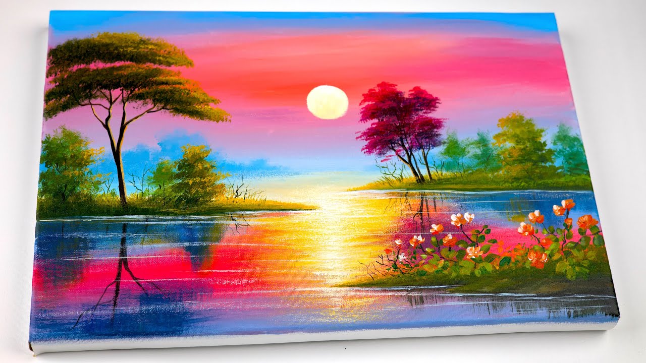 Easy for beginners / Sunset acrylic painting step by step / How to Paint 26