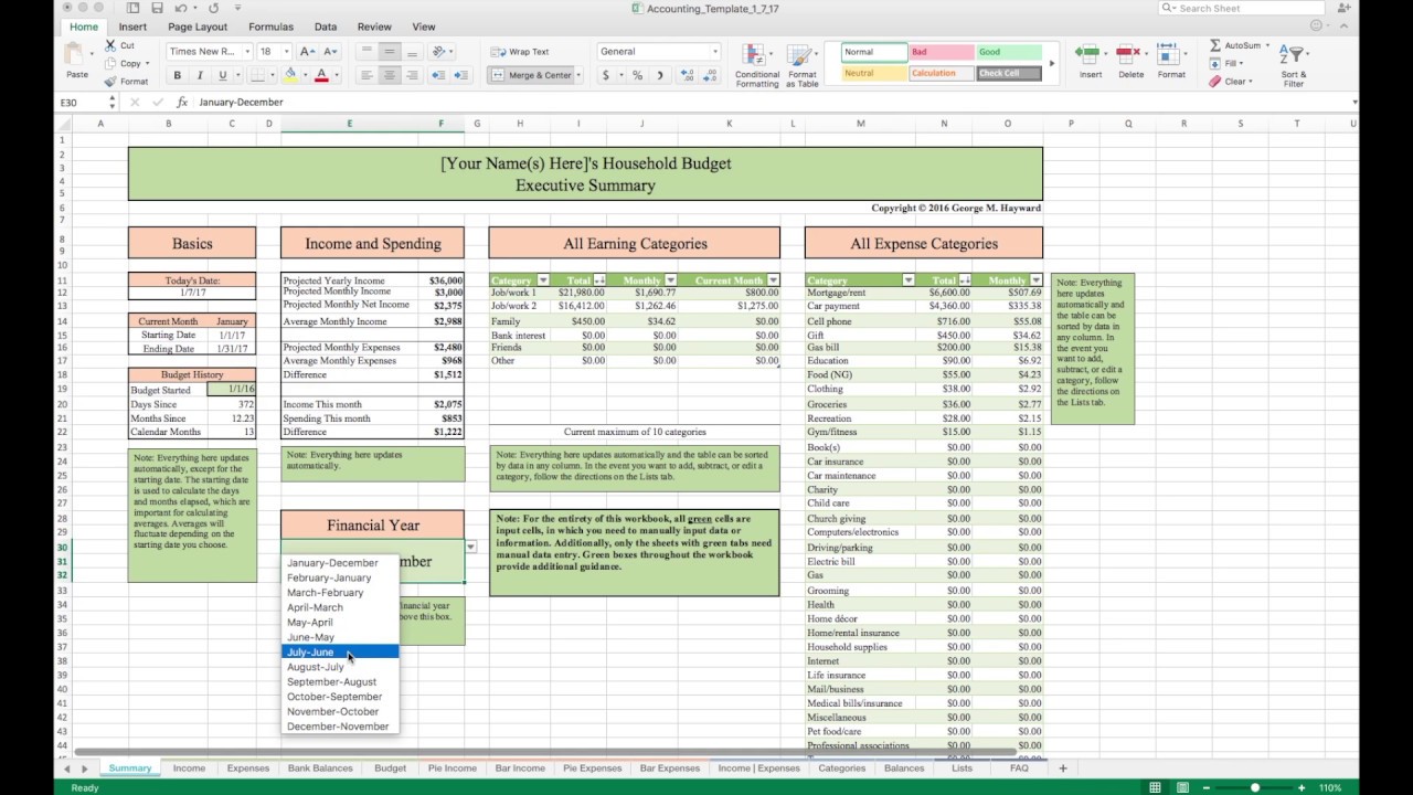 Household Chart Of Accounts Template