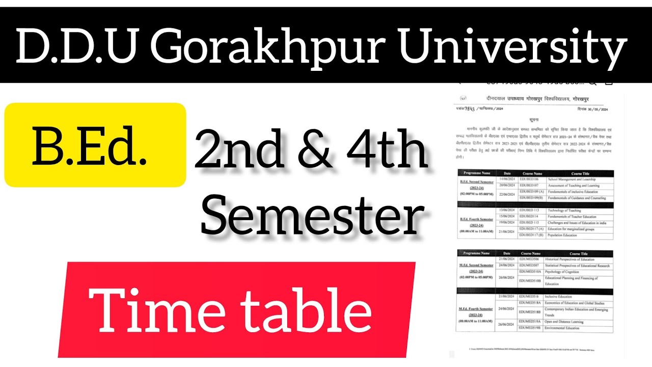 B.Ed. 2nd & 4th semester exam time table. D.D.U Gorakhpur University 