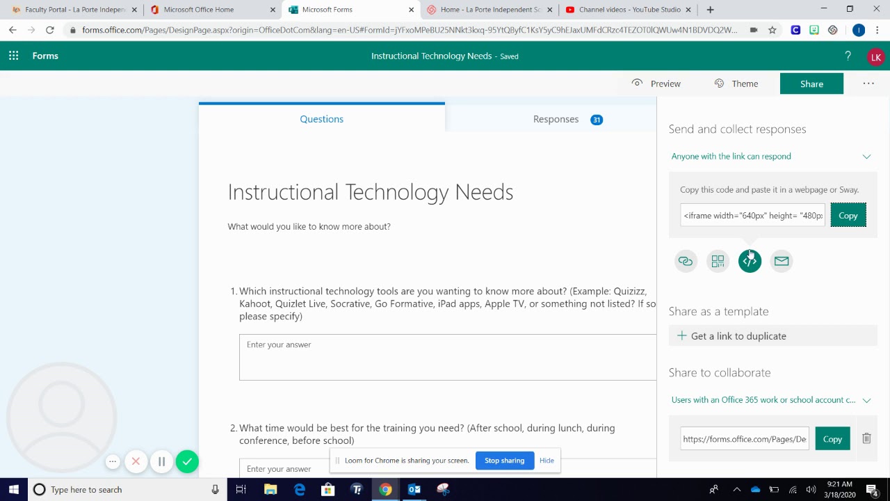 Teachers: Sharing Microsoft Form Surveys - YouTube