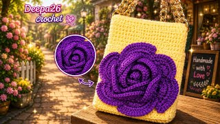 Crochet mobile bag with beautiful rose flower pattern 🌹