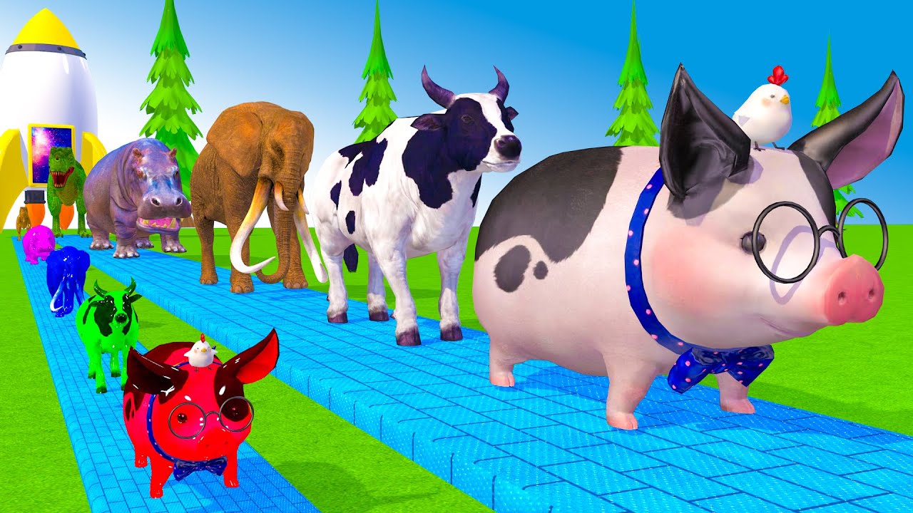 Long Slide Game With Cow Elephant Gorilla Hippopotamus Tiger 3d Animal Game Funny 3d Animals