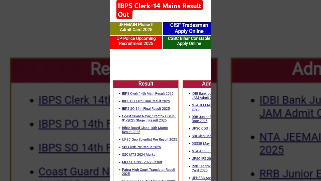 IBPS Clerk Mains Result Out On Sarkari Result 