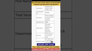 RSSB Computer Instructor 3951 Post | Senior /Basic Instructor Bharti | #job #rssbshorts #rssb #jobs