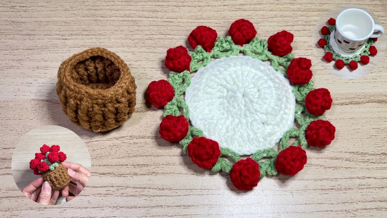 How to make crochet flower bouquet,crochet a Coaster with roses, beginner friendly,step by step.