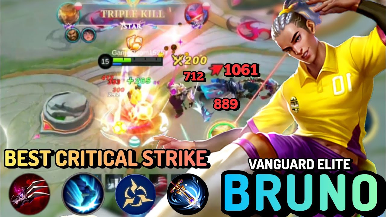 BRUNO CRITICAL STRIKE BEST BUILD 2023 | SKIN VANGUARD ELITE - MOBILE LEGENDS