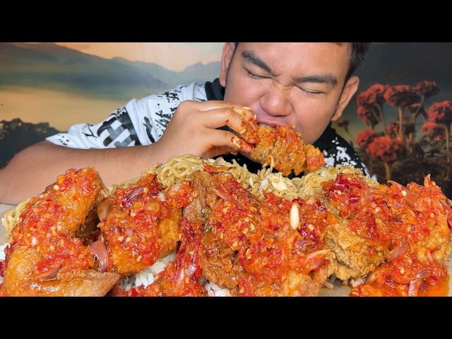 Parah Pedesnya nyelekit❗Ayam Geprek Pake Nasi Mie Goreng Nyemek MUKBANG 