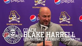 WATCH: ECU Football Defensive Coordinator Blake Harrell after practice