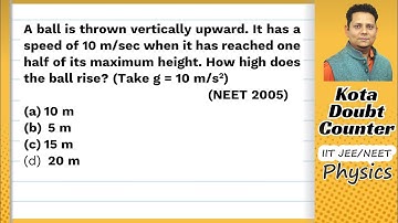 A ball is thrown vertically upwards. It has a speed of 10 m/sec when it has reached one half of its