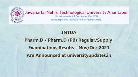 JNTUA Pharm.D / Pharm.D (PB) - R17, R14 Exams Results - Nov/Dec 2021