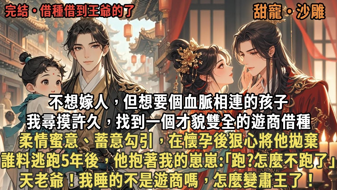 不想嫁人，但想要個血脈相連的孩子，我尋摸許久，找到一個才貌雙全的遊商借種，柔情蜜意、蓄意勾引，在懷孕後狠心將他拋棄，誰料逃跑5年後，他抱著我的崽崽:｢跑?怎麼不跑了｣，天老爺！我睡的遊商怎麼變肅王了！