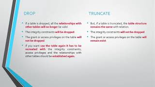 Difference between Drop and Truncate in SQL Oracle