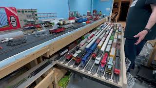 Staging yard traverser tray on my “Sasquatch Landing” model train layout