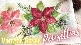 Easy Vintage Style Poinsettia in Watercolor - Full Tutorial in Real Time with Free Sketch Download