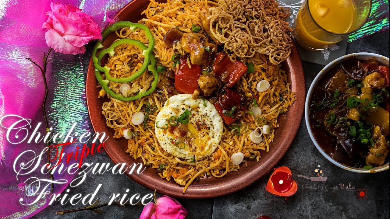 Chicken Triple Schezwan Fried Rice recipe | சிக்கன் ட்ரிபிள் செஸ்வான் ...