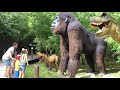 Sofia has fun in dinosaur park with her family