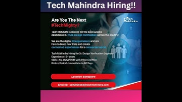Tech Mahindra Hiring Design Verification Engineers #hiring #techmahindra #recruitment