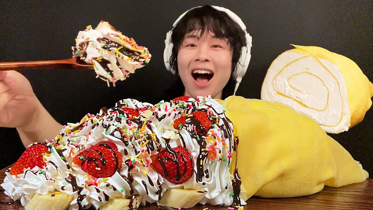 ASMR 2.5L whipped cream crepe‼️【subtitles/Mukbang/Eating sounds